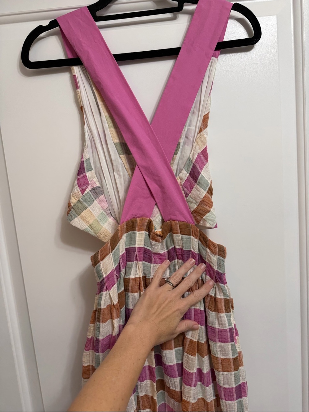 Maeve Anthropologie Plaid Cross Back Cutout Midi Dress Size 4 Cotton Gingham - Picture 4 of 8